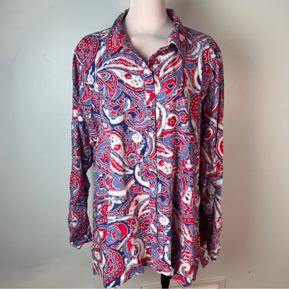 Westbound Red and Blue Oversized Linen Button Down Shirt